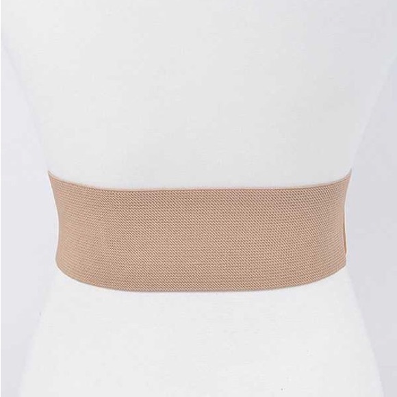 Plus Size Nude & Gold Metal Elastic Adjustable Statement Belt - Picture 5 of 7